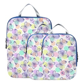 ALAZA Compression Packing Cubes for Suitcases 3 Set, Cute Spring Butterflies Colorful Polka Dot Travel Luggage Organiser Packing Cubes for Clothes Shoes Home Storage