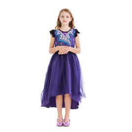 WonderBabe Evie Descendants Costumes for Girls Princess Tulle Short Sleeve Dress Girls Birthday Fancy Cosplay Party Dragon Musical Costume (Purple 3-4 Years)