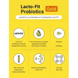 BC233 Lacto Fit ProBiotics Gold, Shelf Stable Probiotic Supplement with Prebiotic (2,000mg x 50 Sticks)