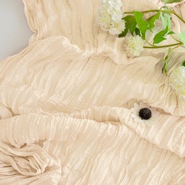 12PCS Cheesecloth Table Gauze Boho Rustic Runner 35x120 Inch Long Runner for Wedding Baby Shower Bridal Shower Decoration Home Decorations(Beige)