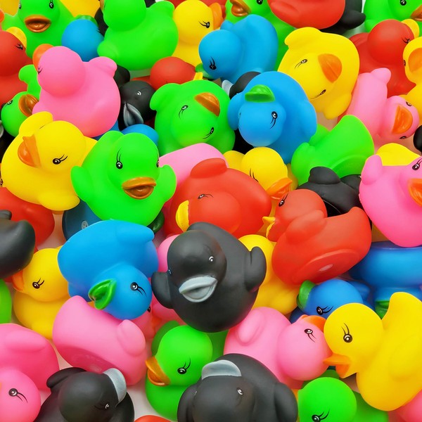 Classic Rubber Duck Toy Duckies for Kids, Six Solid Colors, Bath Birthday Gifts Baby Showers Classroom Summer Beach and Pool Activity, 2" (200-Pack)
