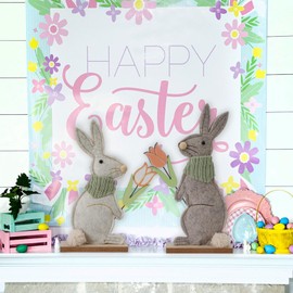 Heyaner 2 x Decorative Stands for Easter Rabbits with Cute Easter Decoration, Wooden Easter Decoration for Standing