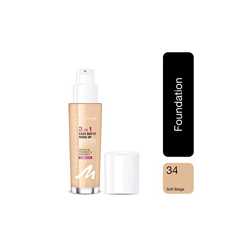 Manhattan 3-in-1 Easy Match Make-Up, Liquid Foundation for Light Skin