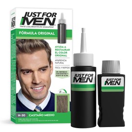 Just For Men, Tinte Colorante En Shampoo, Castaño Medio H30, Cabello Con Cor, Cubre Las Canas, 66ml