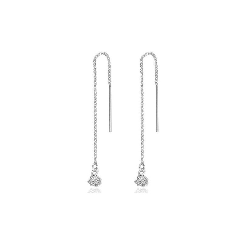 DTPSilver - 925 Sterling Silver Ball Knot Pull Through Earrings