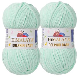 2 Skein/Pack Himalaya Dolphin Baby Chenille Yarn, Each Ball 100 gr (3.5 oz), 120 m (132 Yards), 100% Polyester, Super Bulky Baby Blanket Velvet Amigurumi Yarn, 80307 - Light Mint Green