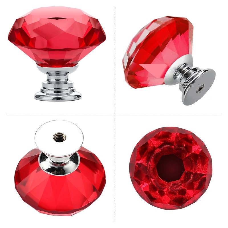 Ravinte Pack of 10 Crystal Drawer Knobs and Handles, Red