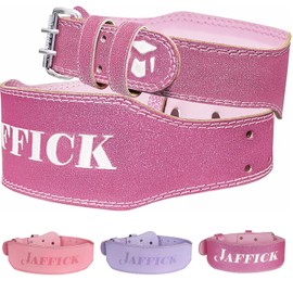 Jaffick Weight Lifting Belt For Ladies (4" Wide) Sparkling Pink embroidery Leather Gym Belts Lower Waist Back Support For Women Fitness Squat Deadlift Cross Training Gym Powerlifting Workout