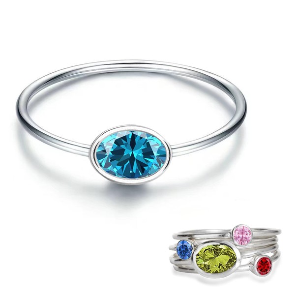 925 Sterling Silver Mother & Child Birthstone Stackable Ring Set