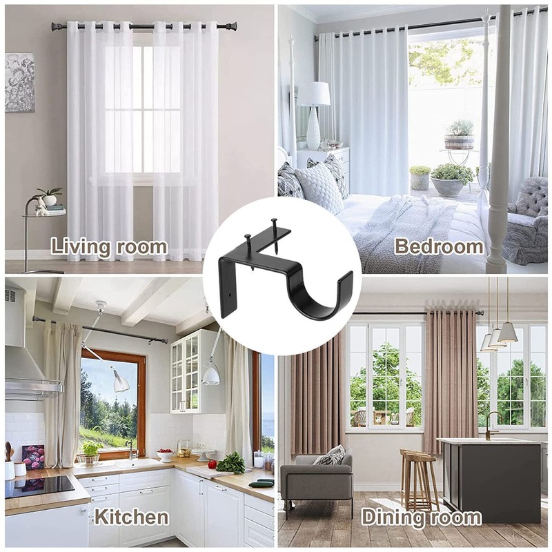 4Pcs Bracket Hang Curtain Rod Holders Single Hook Right Into