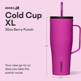 Corkcicle Cold Cup XL - Insulated Tumbler with Handle - Keeps Drinks Cold 12 Hours - Triple-Insulated - Spill-Proof Lid - Summer Drinkware Gift - Keeps Drinks Ice Cold - 30 oz - Berry Punch