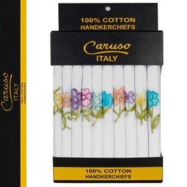 Caruso Italy Women's Embroidered 100% Pure Cotton Handkerchief Multicolor - Pack of 20