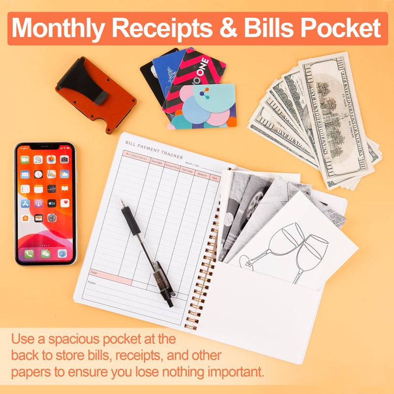 Bill Payment Tracker Notebook with Spiral Binding and Back Pocket