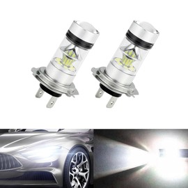 Flygun 2 PCS H7 LED Car Fog Light Bulb, 12V 100W Low Beam Lights, 6500K Front Light, Daytime Running lights, Low Beam Light with Lens, Plug and Play, Universal for Most Vehicles (White)
