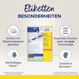 AVERY Zweckform AVERY Zweckform 3490 Adressaufkleber (600 plus 120 Klebeetiketten extra, 70x36mm auf A4, Papier matt, bedruckbare Absenderetiketten, selbstklebende Adressetiketten mit ultragrip) 30 Blatt, weiß