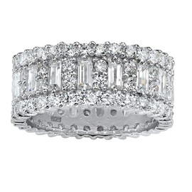 PalmBeach Jewelry Platinum-Plated Sterling Silver or Yellow Gold-Plated Emerald Cut and Round Cubic Zirconia Eternity Ring Size 8