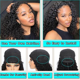 Srakuw Half Wig Human Hair 200 Density Water Wave Wear Go Glueless Wigs Human Hair with Drawstring 3 In 1 Half Wigs for Women Invisible Hairline Beginner Friendly (Half Wig Black Color, 18 Inch)