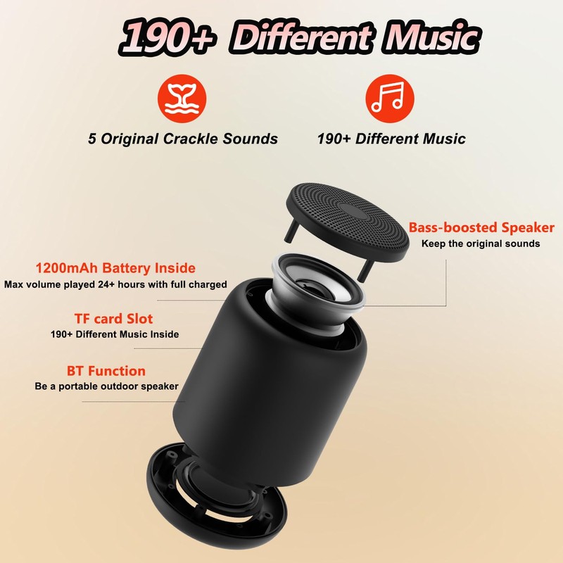 Roamoris Bass-Boosted Electric Fireplaces Crackler Sound Box,Fire Crackling Speaker Machine,Rechargeable