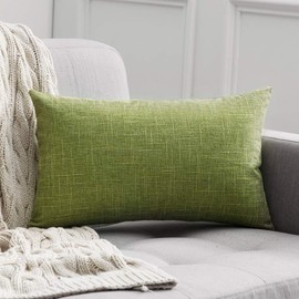 MIULEE Linen Cushion Cover Square Throw Pillow Case Cross Shape Home for Sofa Chair Couch Bedroom Decorative Pillowcase 12x20inch 30x50cm Set of 2 Green
