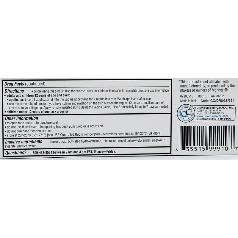 Quality Choice 7 Day Vaginal Cream 2% 1.59 Ounce (45g)