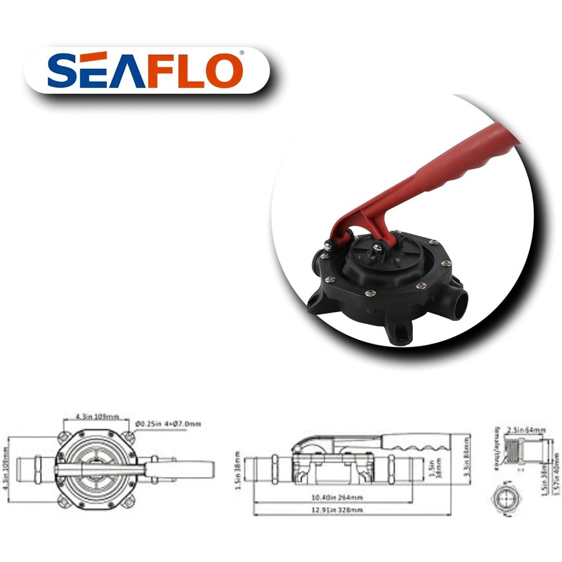 SEAFLO Boat Diaphragm Manual Hand Bilge Pump 720GPH Black by