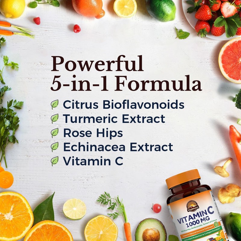 Vitalitown Vitamin C Complex 1000mg with Rose HIPS, Bioflavonoids, Turmeric