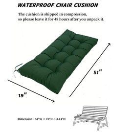 SEAHOME Waterproof Indoor/Outdoor Garden Bench Seat Cushions,Tufted Loveseat Cushion for Patio Furniture,Swing, Wicker, Garden Bench, Indoor, Shoe Storage, Window (51.1 X 19.6 Inch, Dark Green)