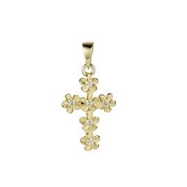 Arthur's Jewelry 925 sterling silver yellow gold plated Hawaiian plumeria flower cross cz pendant