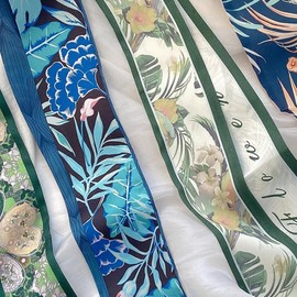 Muaquata 4 Pack Long Floral Skinny Scarf For Women,Headband Hair band Ribbon Handbag Women's Fashion Scarves (Blue)