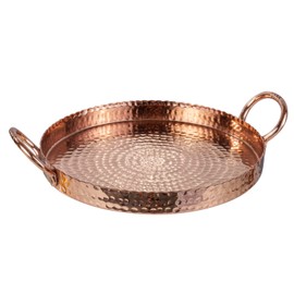 MyGift 12 Inch Copper Tone Metal Round Display Tray with Handcrafted Hammered Design, Decorative Tabletop Centerpiece Base or Serving Platter - Handmade in India