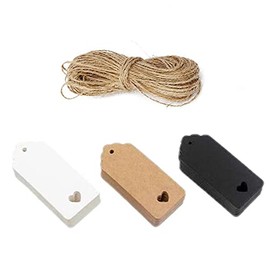 CHSYOO ​​300 Kraft Paper Tags, Brown, White and Black Gift Tags, 4X9CM Rounded Love Heart Hollow Kraft Paper Cards and 10M Natural Jute Rope for Wedding, Christmas, Party DIY Decoration