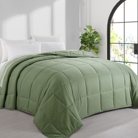 HOMBYS 136x120 Alaskan King Size Comforter for All Season, Oversized Duvet Insert, Extra Large Down Alternative Bed Comforter with Corner Tabs, Olive Green