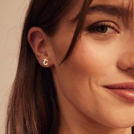 Initial Stud Earrings for Women Girls, 18K Gold Plated CZ Diamond Stud Earrings, Hypoallergenic Fashion Alphabet Letter Initial Earrings for Birthday Christmas Valentine's Day Gifts-G