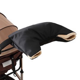 Pushchair Hand Warmer, Hand Warmer, Buggy, Windproof Pram Muff Gloves, Hand Muff with Fleece, Waterproof, Universal Size for All Pushchairs, Buggies (Black, One)