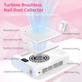 Missshine Nail Dust Collector Professional with Armrest – 5-Speed Low Noise Vacuum Fan for Nail Techs – Powerful Suction with Nail Dust Brush for Salon & Home Use