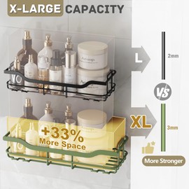OMAIRA 3-Pack Shower Caddy with Soap Holder, Adhesive Rustproof No-drill Strudy Loading Inside Shower Organizer Shelves Rack Storage Bathroom Organization for Smooth Wall Glass Tile, Green (X-Large)
