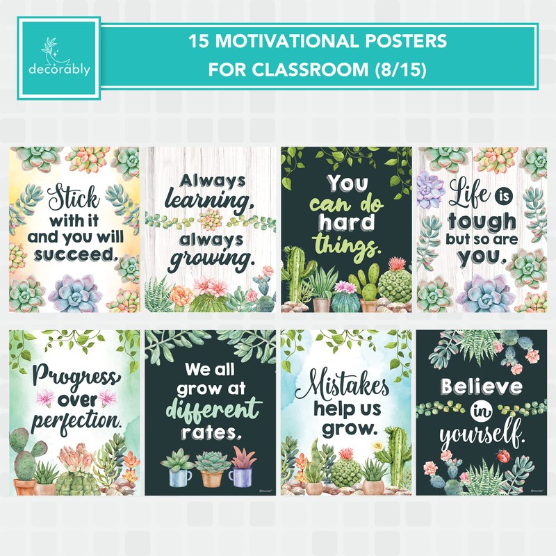 Decorably 15 Motivational Posters for Classroom High School - 11x14in