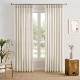 Natural Cream Curtains 100 Inches Long, Elegant Pleated Viral Linen Curtain for Living Room, Boho Natural Ivory Semi Sheer Drapes for Bedroom 50x100 Back Tab with Hooks