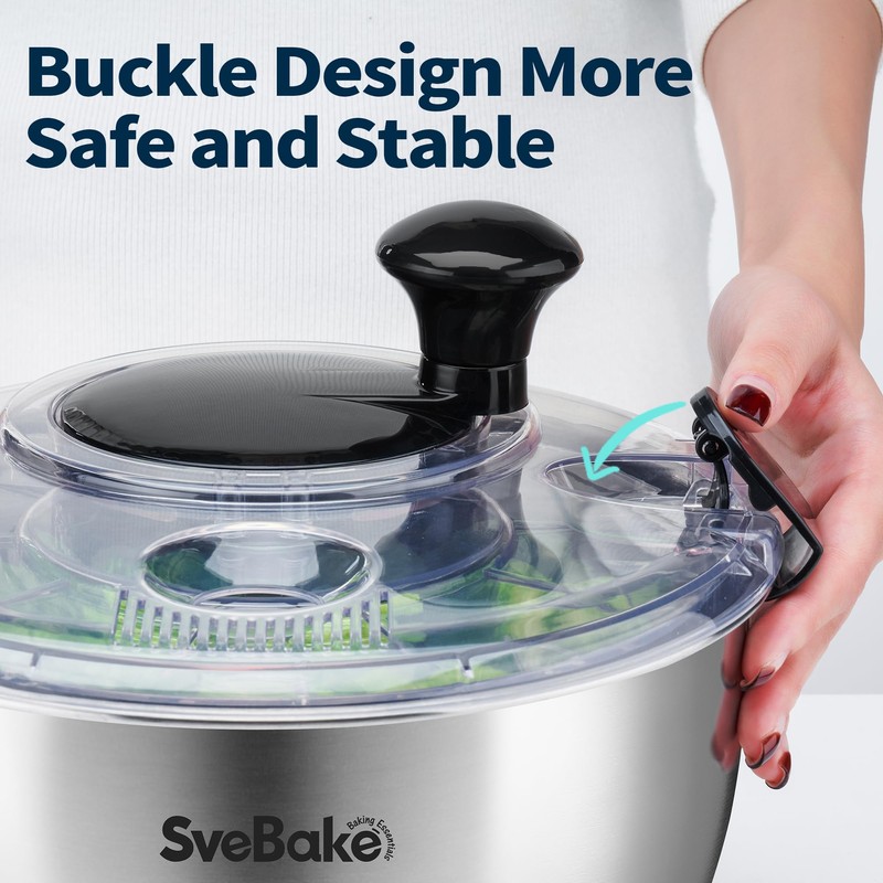 SveBake Stainless Steel Salad Spinner, 4.2 Qt Vegetable Washer, BPA-Free