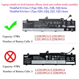 EPYOBW L22B3PG5 Laptop Battery 57Wh 4948mAh 3-Cell 11.52V Compatible with Lenovo ThinkPad E14 Gen 5 / ThinkPad E16 Gen 1 Series L22D3PG5 L22L3PG5 L22M3PG5 L22B3PG4 L22X3PG4 L22D3PG4