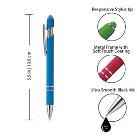 Rubberized Soft Touch | Burst of Color | Ballpoint Pen with Stylus Tip a stylish, premium metal pen, black ink, medium point (Assorted, 7)