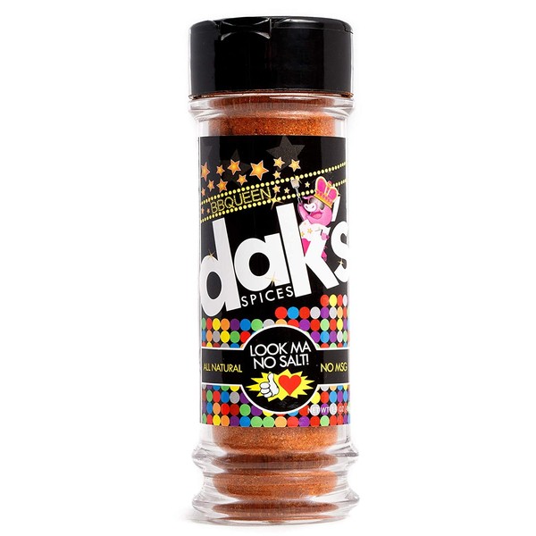 DAK's Spices BBQUEEN - 100% Sodium Free! Made in the spirit of Memphis style dry rub, this rub gives meat a flavorful coating without any salt.