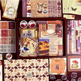 Kit Estético de Álbumes de Recortes, 346 Piezas Bullet Journal Kit, Suministros para Albumes de Recortes Clásico de DIY con Pegatinas y Decorativos, Agenda A6, Regalo para Amigas y Niñas (Marrón)