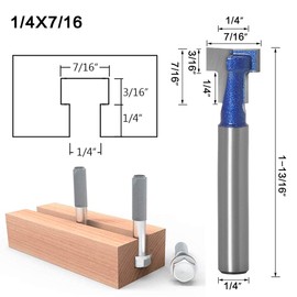 Gasea 2pcs 1/4" Shank Handle T-Slot Cutter Router Bit T-Track Keyhole Bits for Woodworking Cutting Tool 5/8'' and 7/16''