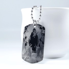 FAYERXL Scripture Baptism Holy Bible Verse Dog Tag Necklace,Engraved Catholic Christian Communion Confirmation Rite Religious Gift (Our Lady Queen of the Angels)