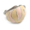 20mm Tall/Pink/Cream Enamel C-Shape Clip On Earrings in Silver Tone