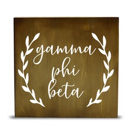 Sorority Shop Gamma Phi Beta Wall Art - 10" X 10" Square, Solid Wood Wall Decor, Sorority Name with Olive Leaves Wall Sign, Gift for GPB Sisters