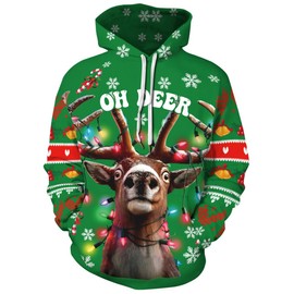 Ainuno Reindeer Costume Mens Christmas Hoodie Ugly Christmas Sweaters Funny Holiday Sweatshirts 2025 Fun Pullover Hood Jacket 3D Printed Hoodies,XXXL 3XL