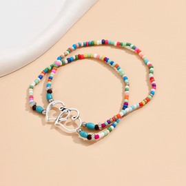 IQIC Ankle Bracelets for Women Waterproof Anklet Elastic Heart Anklet Stretchy Ankle Bracelets Colorful Beaded Anklets Boho Ankle Bracelets Silver Beach Anklet Jewelry Accessories for Summer