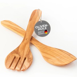 TOPANBIETER 999 Salad Servers Olive Wood 30 cm Sevierbesteck Olive Sustainable Wooden Cutlery High Quality (6097150 Salad Servers)